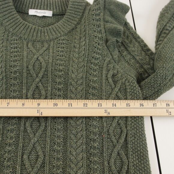 Madewell Hollydene Ruffle Shoulder Pullover Knit Wool Blend Green Sweater Sz S - Picture 3 of 9